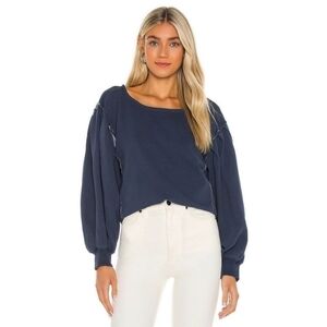 Free People We The Free Rosey Navy Blue Distressed Fleece Oversized Sweatshirt